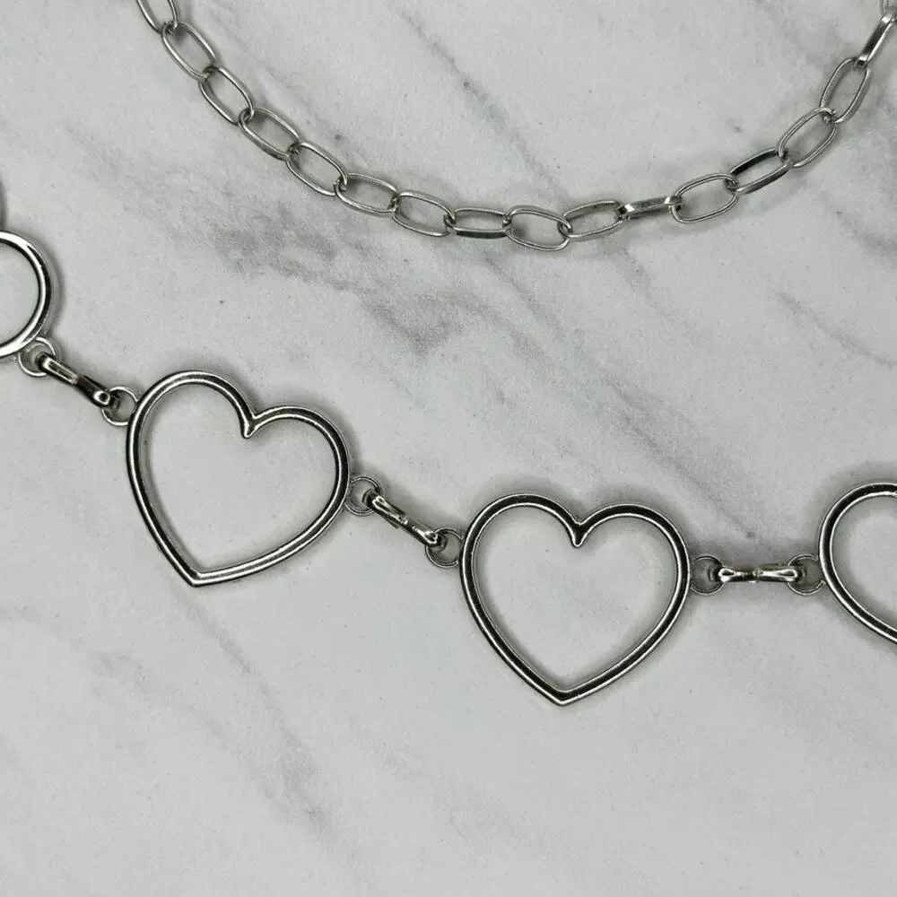 Open Heart Silver Tone Chain Belt One Size (OS) ✨